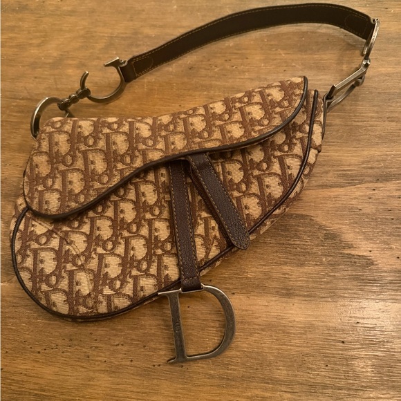 Dior Handbags - 2000 Vintage Christian Dior Oblique Saddle Bag in brown canvas with leather trim